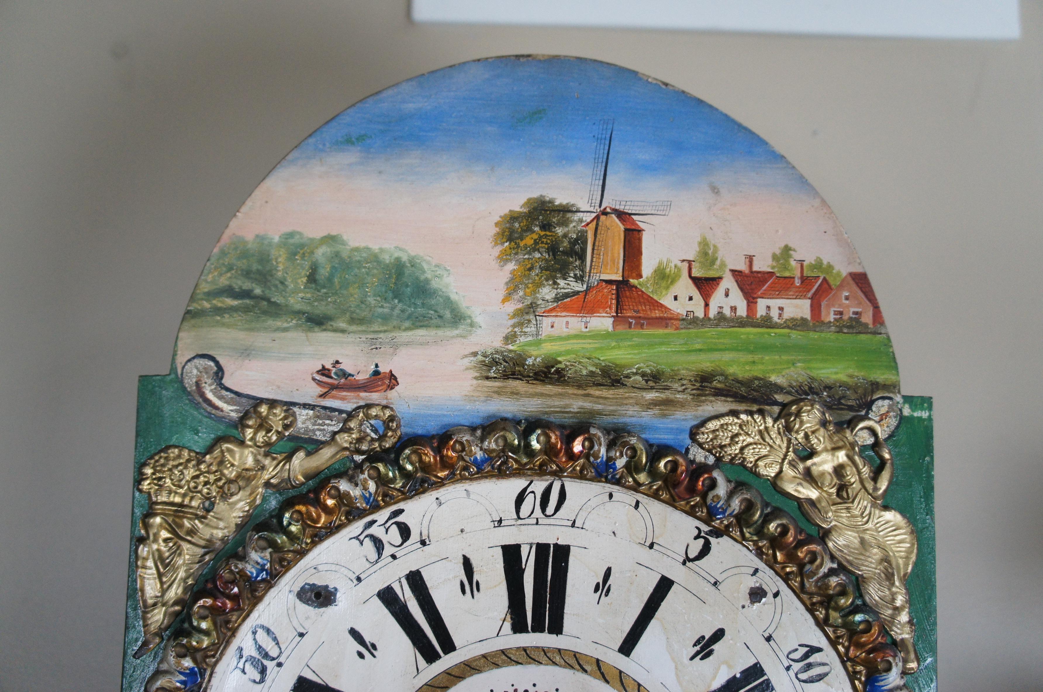 Antique 19th Century Dutch Oak Hand Painted Frisian Tail Staart Wall Clock 3