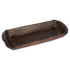 Antique 19th century Dutch Rustic brown stained solid carved elm  grain trough