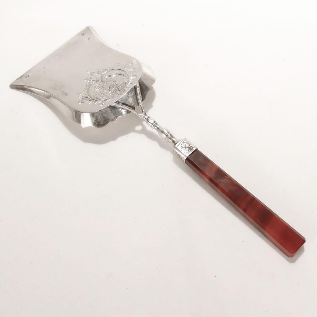 Antique 19th Century Dutch Silver & Banded Agate Pastry Server or Shovel For Sale 4