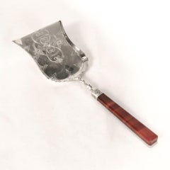 Antico server o paletta da pasticceria olandese del XIX secolo in argento e agata a fasce