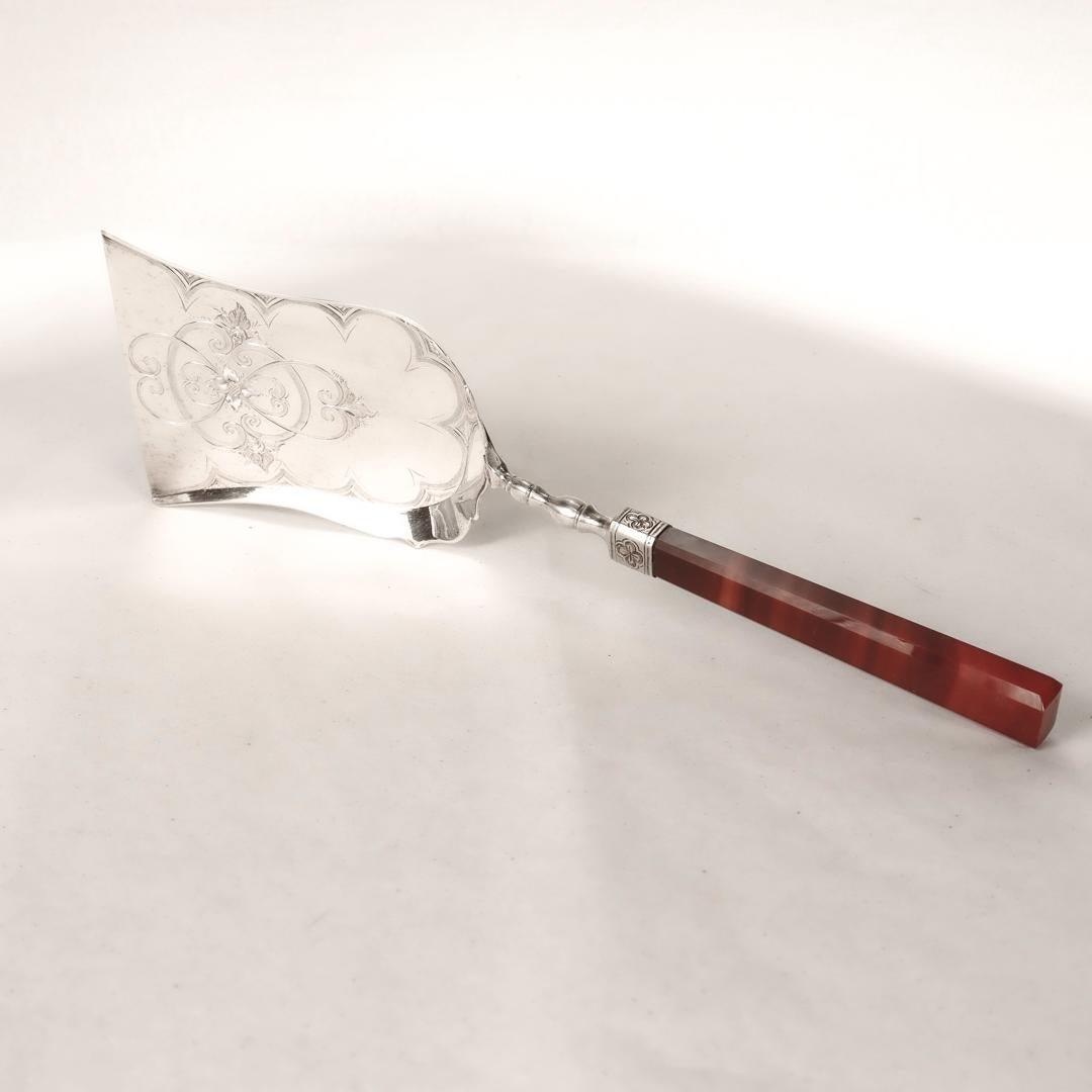 Neoclassical Antique 19th Century Dutch Silver & Banded Agate Pastry Server or Shovel For Sale