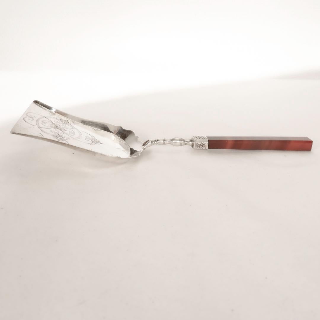 Women's or Men's Antique 19th Century Dutch Silver & Banded Agate Pastry Server or Shovel For Sale