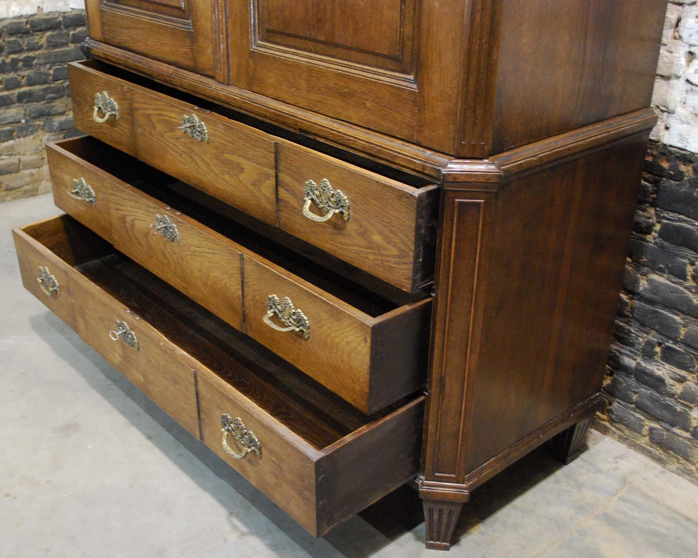 Antique 19th Century Dutch Solid Oak Empire or Louis Seize Cabinet For Sale 2