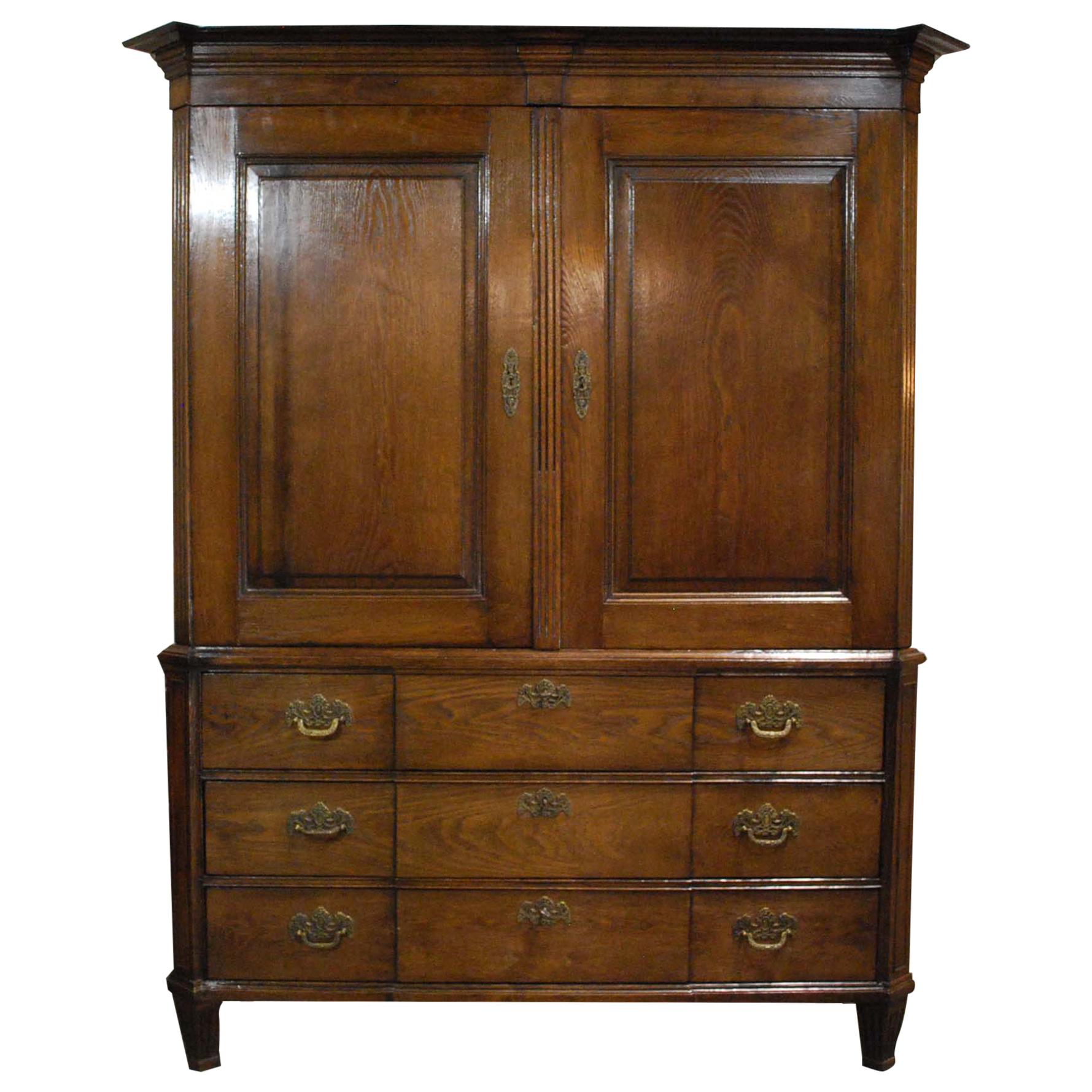Antique 19th Century Dutch Solid Oak Empire or Louis Seize Cabinet For Sale