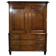Antique 19th Century Dutch Solid Oak Empire or Louis Seize Cabinet