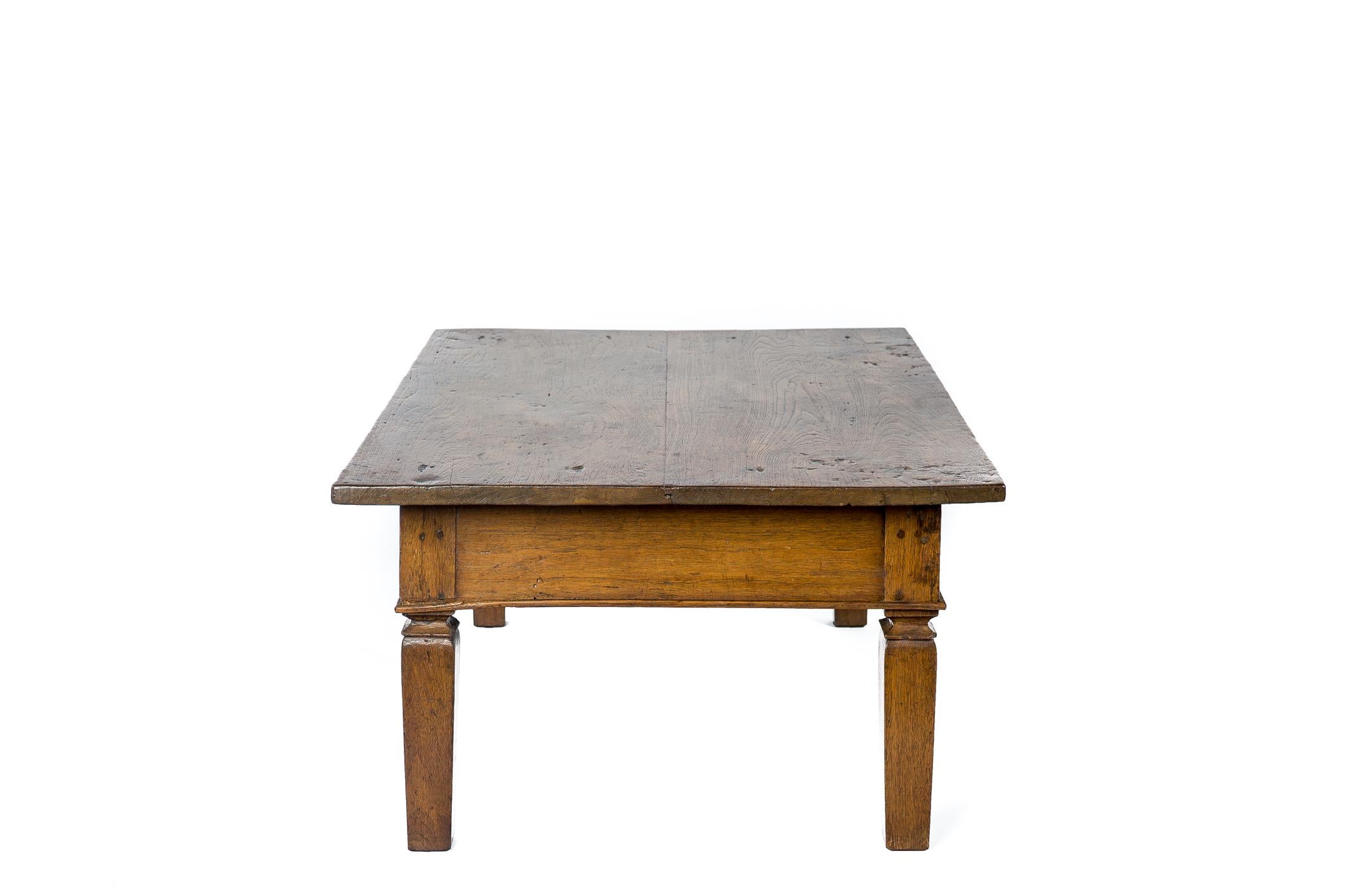 Polished Antique 19th Century Dutch Teak Honey Color Coffee Table with Drawer For Sale