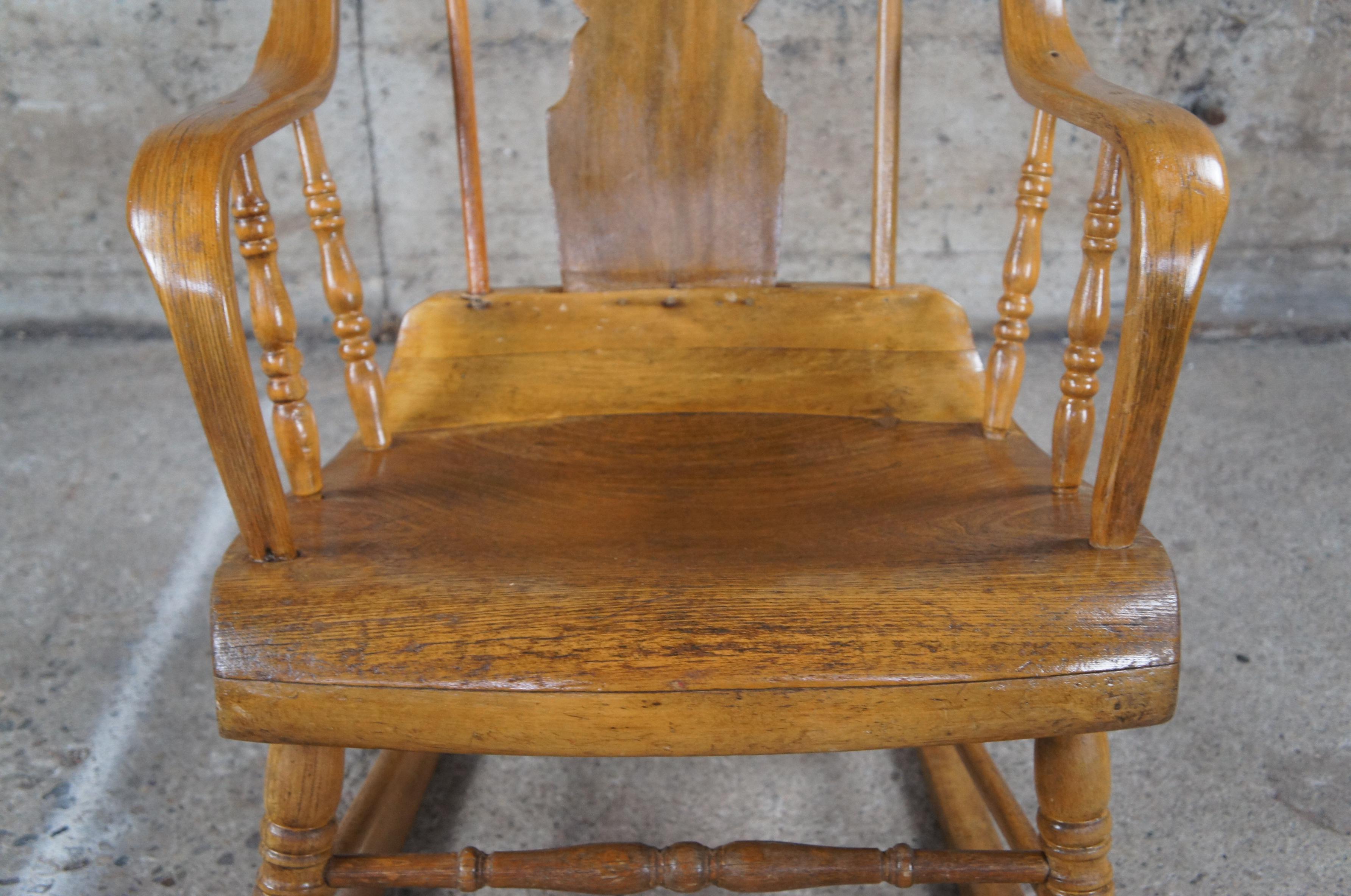 Antique 19th Century Early American Farmhouse Oak Bentwood Rocking Arm Chair  3