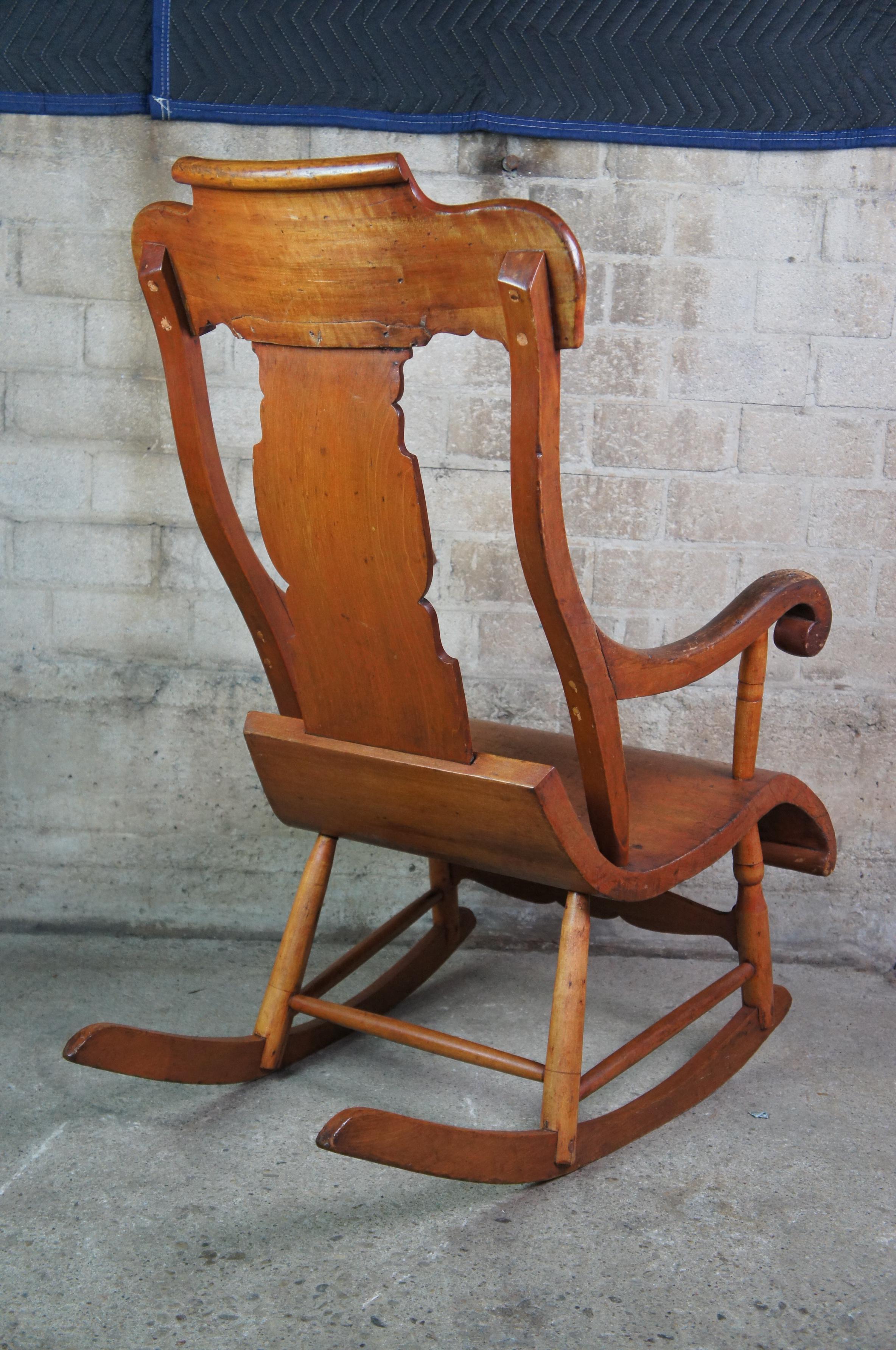 American Classical Antique 19th Century Early American Maple Bentwood Rocking Arm Chair