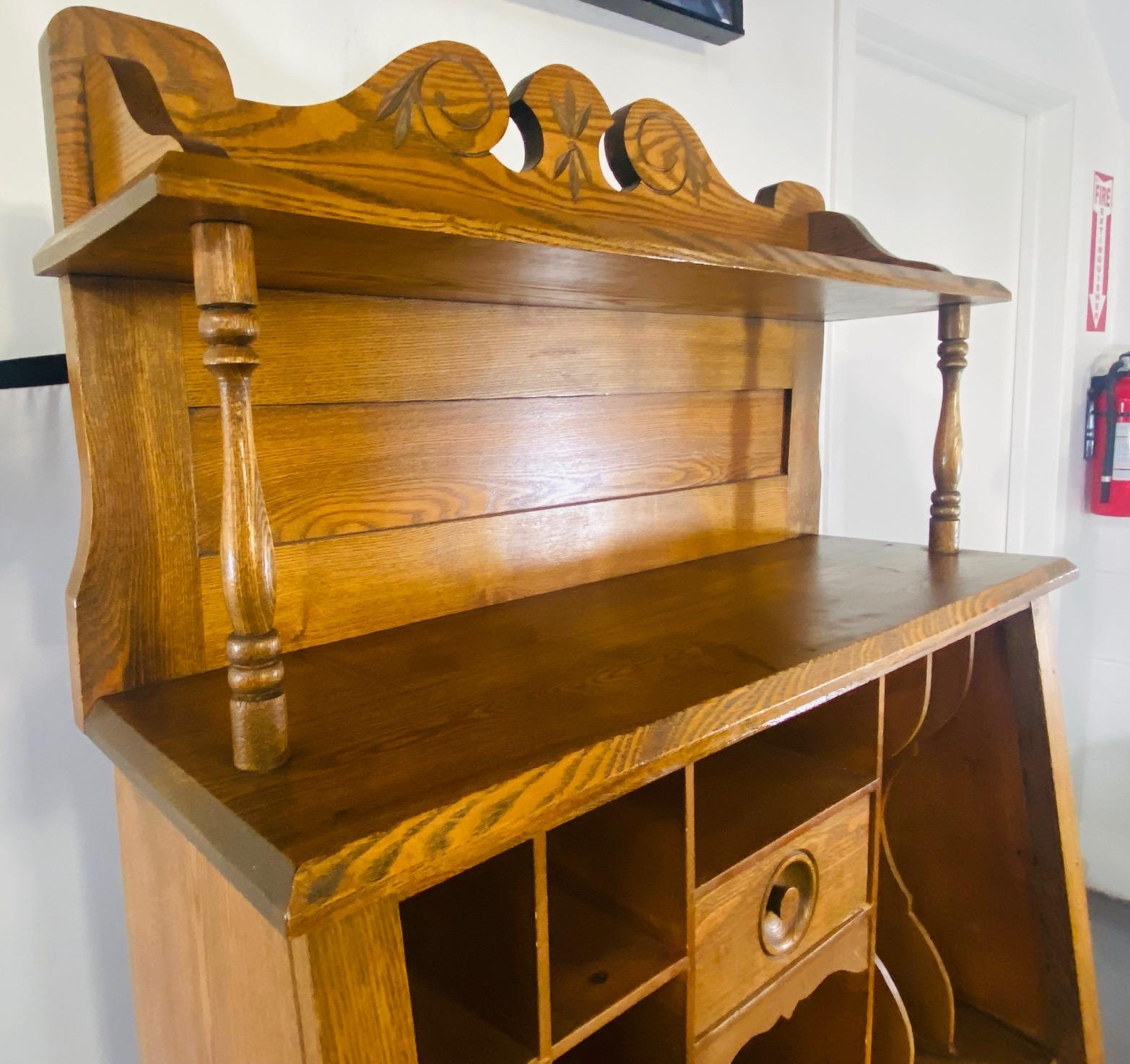 Antique 19th Century Early American Oak Secretary Desk 7