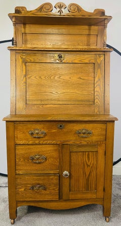 Antique 19th Century Early American Oak Secretary Desk