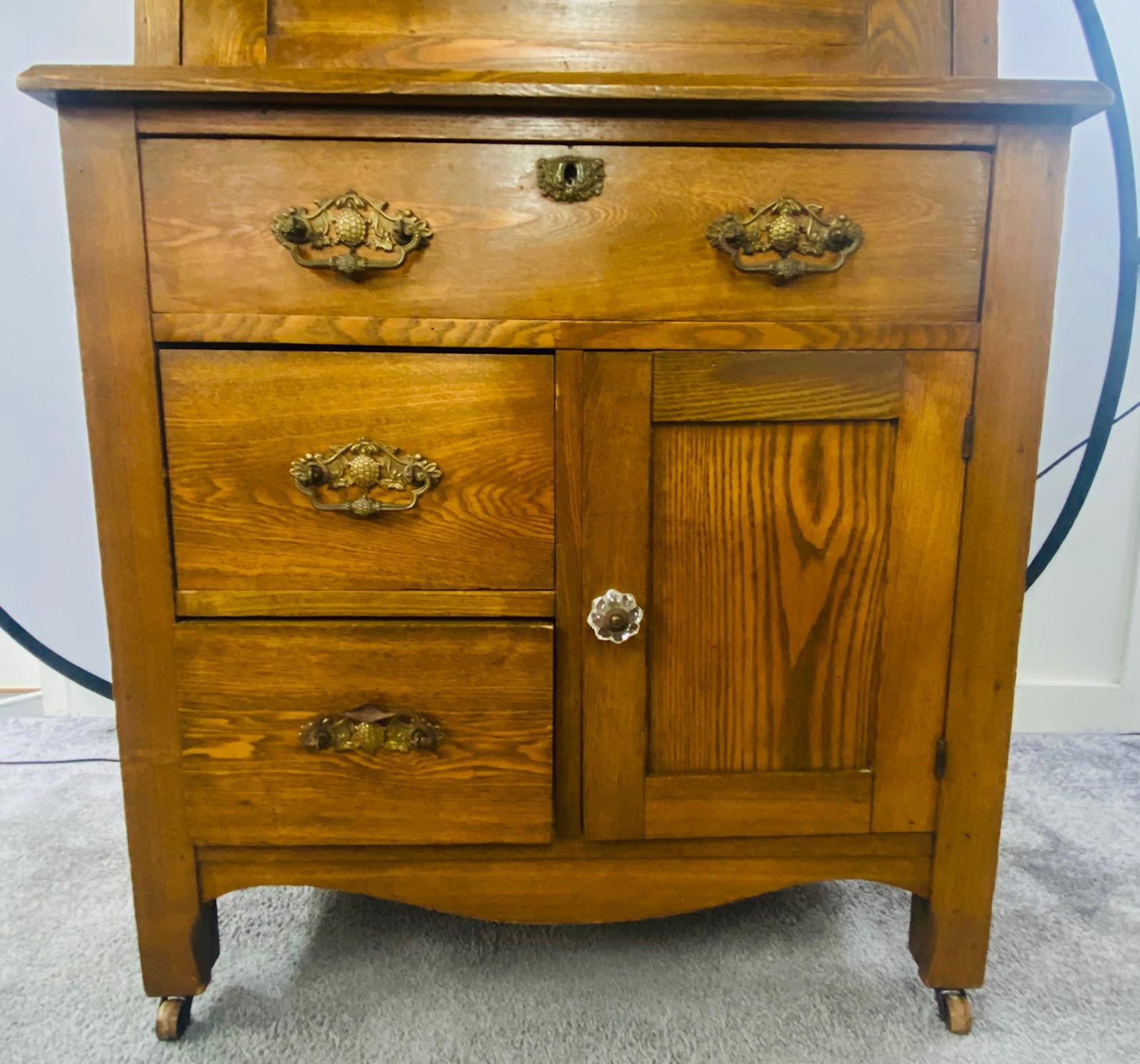 American Classical Antique 19th Century Early American Oak Secretary Desk