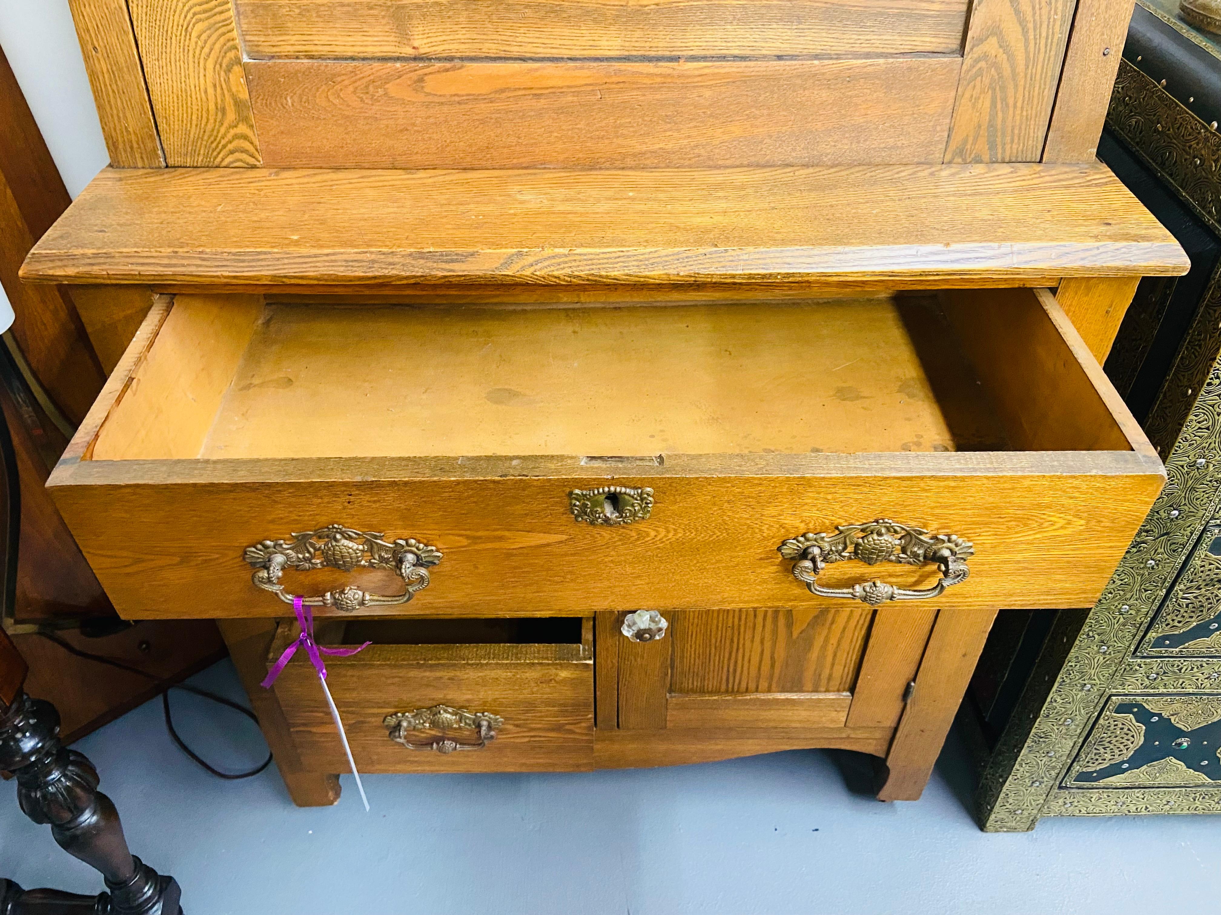 Brass Antique 19th Century Early American Oak Secretary Desk