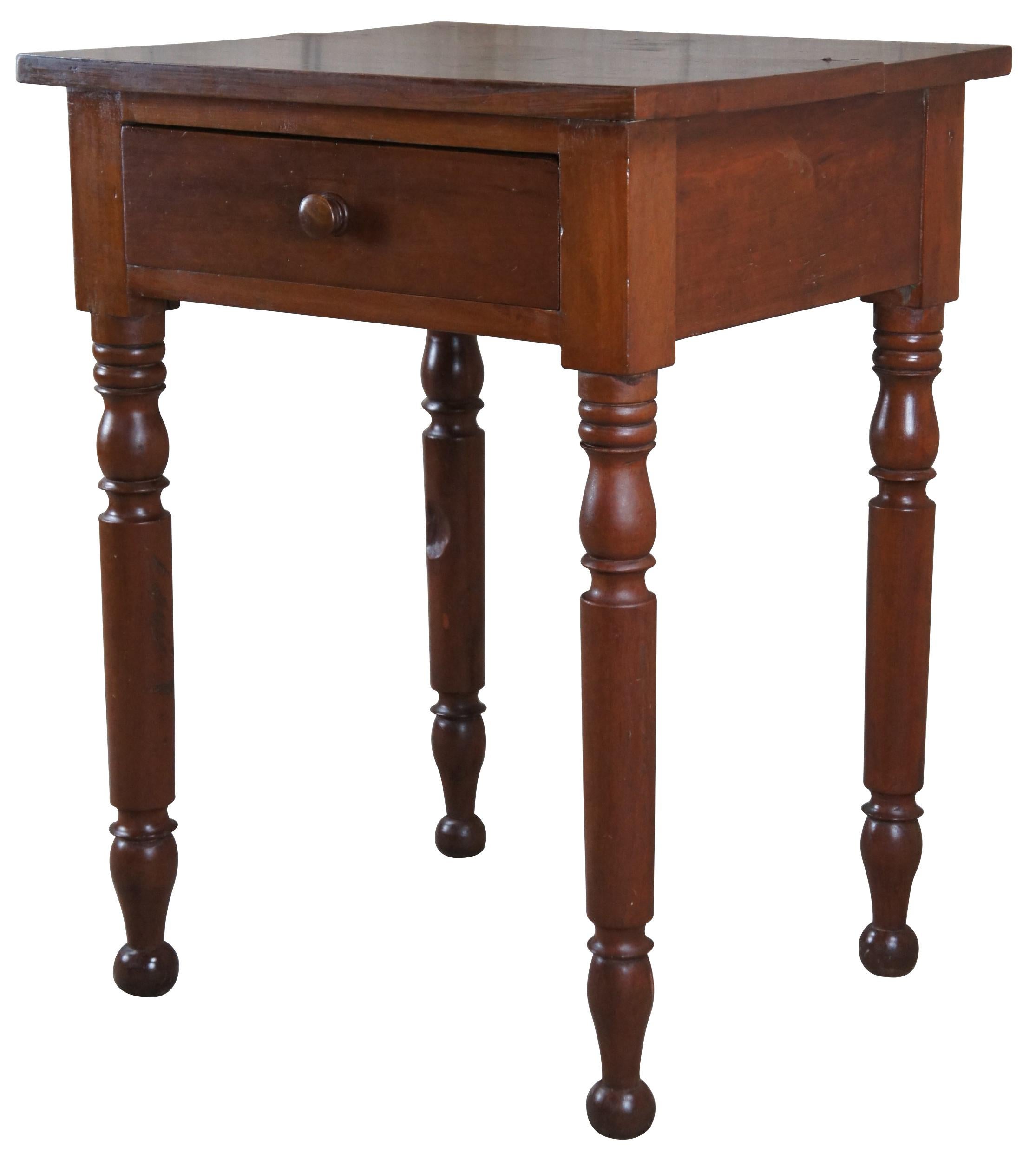 American Colonial Antique 19th Century Early American Primitive Cherry Side Accent Table Nightstan