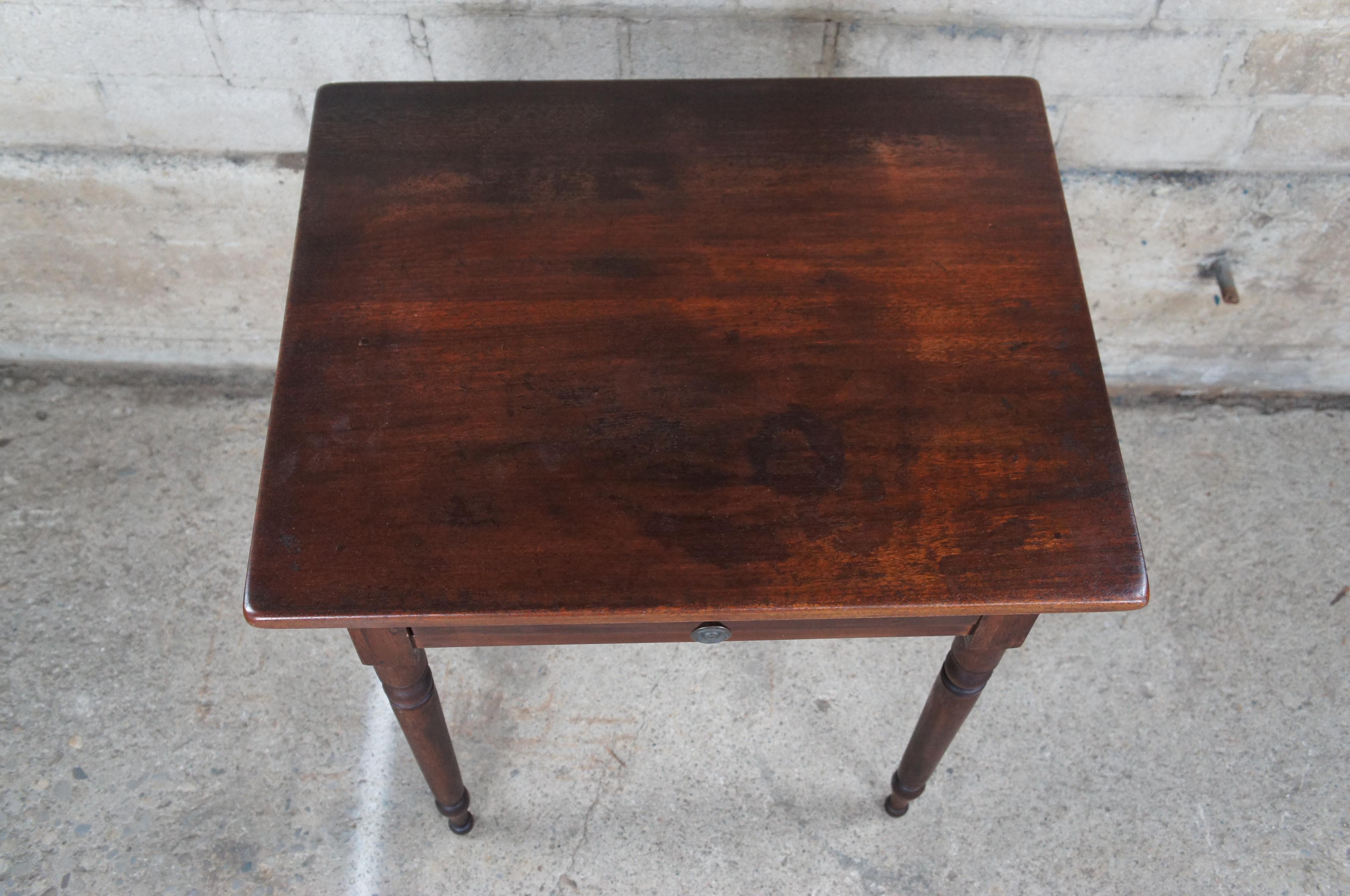 American Colonial Antique 19th Century Early American Primitive Walnut Side End Accent Table Desk