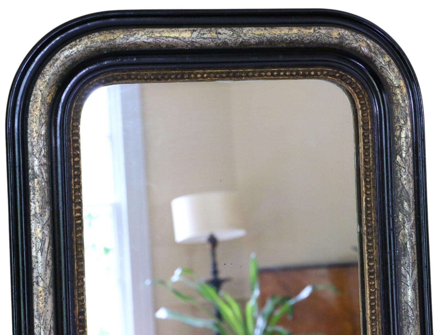 Antike 19. Jahrhundert Ebonisiert Vergoldet Overmantel Wandspiegel Vintage Schwarz Gold im Angebot 6