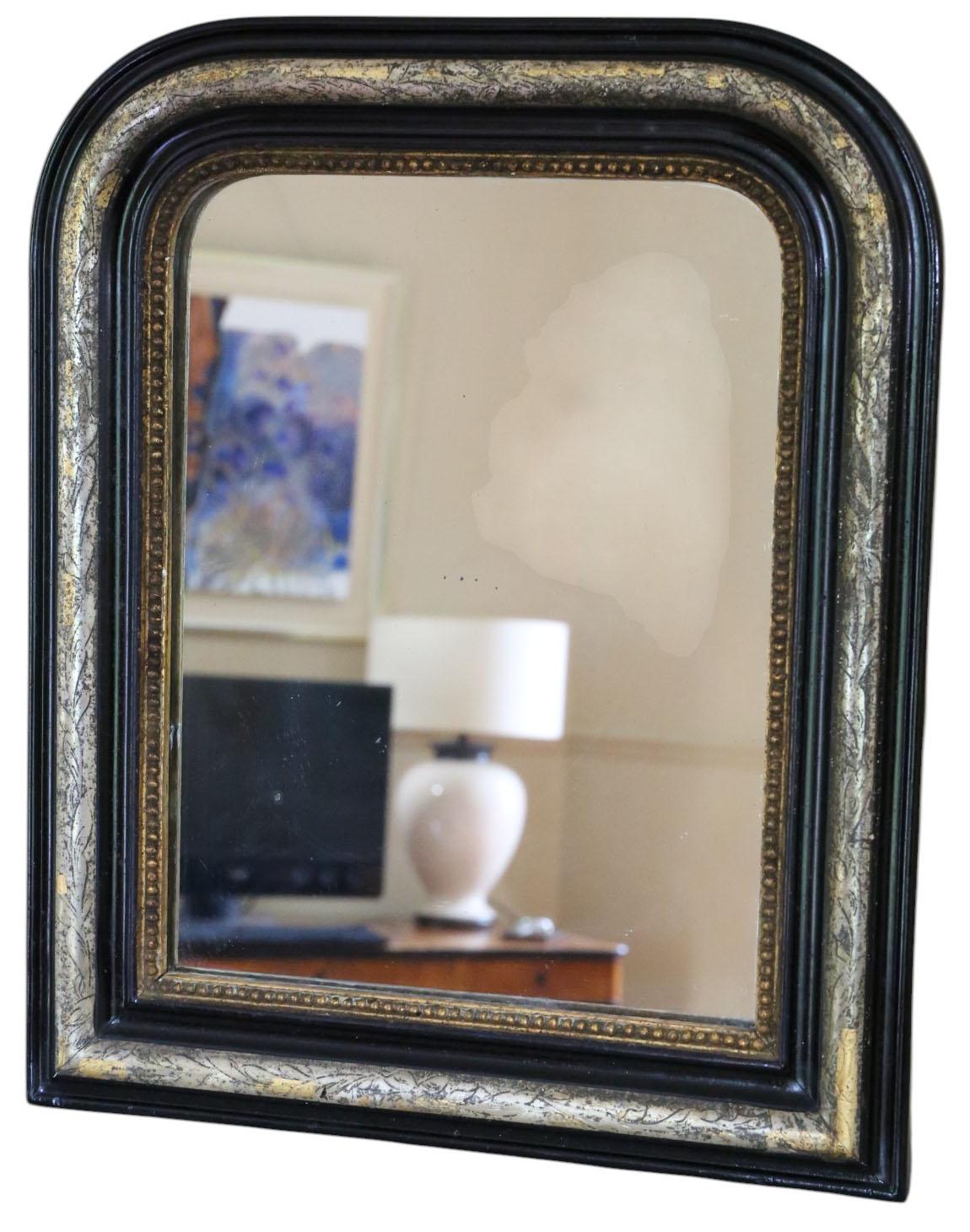 Antike 19. Jahrhundert Ebonisiert Vergoldet Overmantel Wandspiegel Vintage Schwarz Gold im Angebot 4