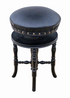 Antique 19th Century Ebonised Mahogany Revolving Adjustable Piano Stool