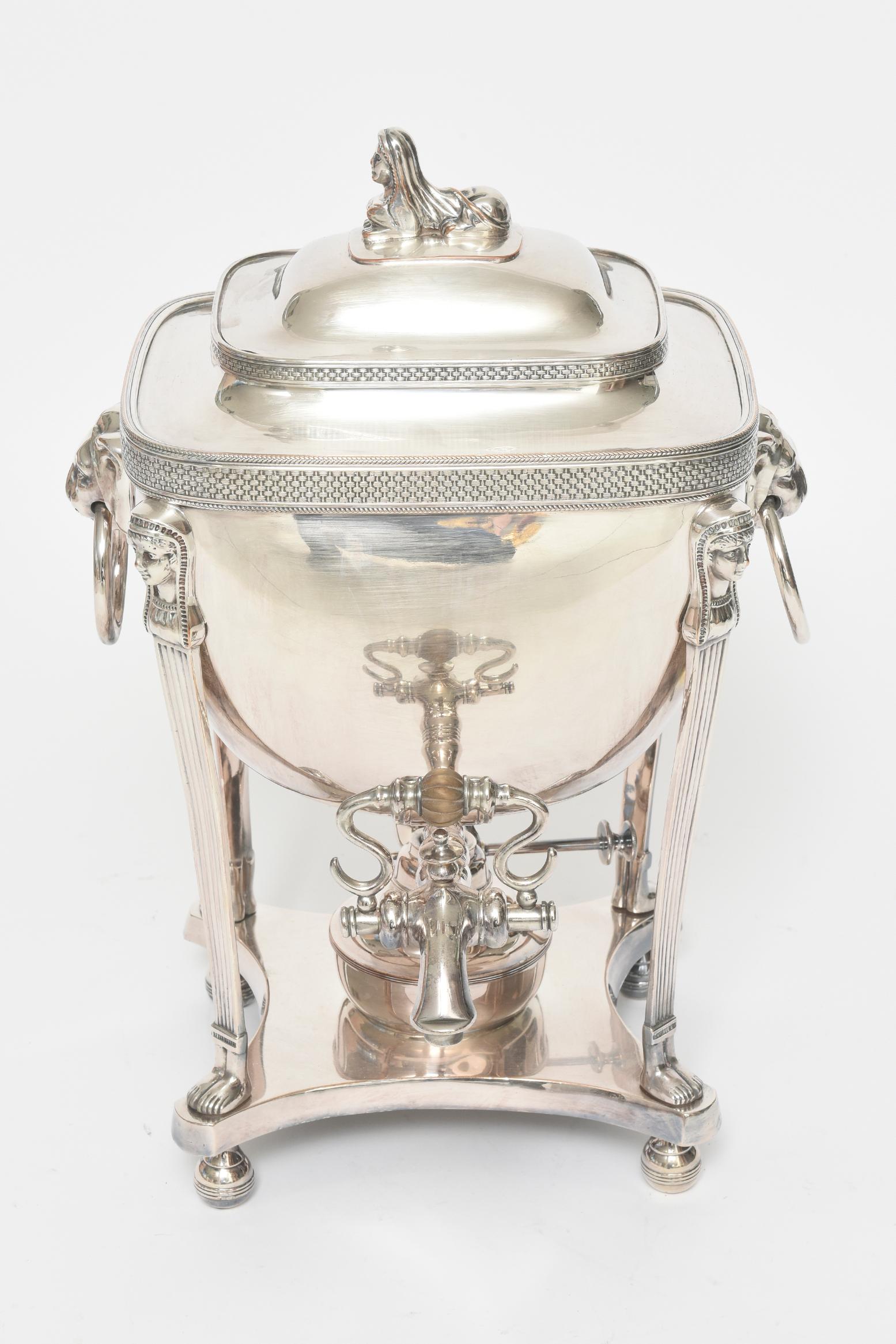 American Antique 19th Century Egyptian Revival Sphinx Silver Plate Coffee Hot Water Urn