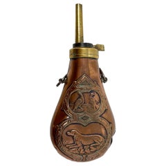 Antique 19th Century Embossed Copper and Brass Gun Powder Flask