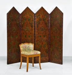 Antique 19th Century Embossed Leather & Faux Leather Four Fold Screen