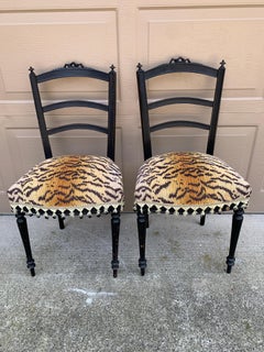 Antique 19th Century Empire Black Opera Chairs with Tiger Upholstery, Pair