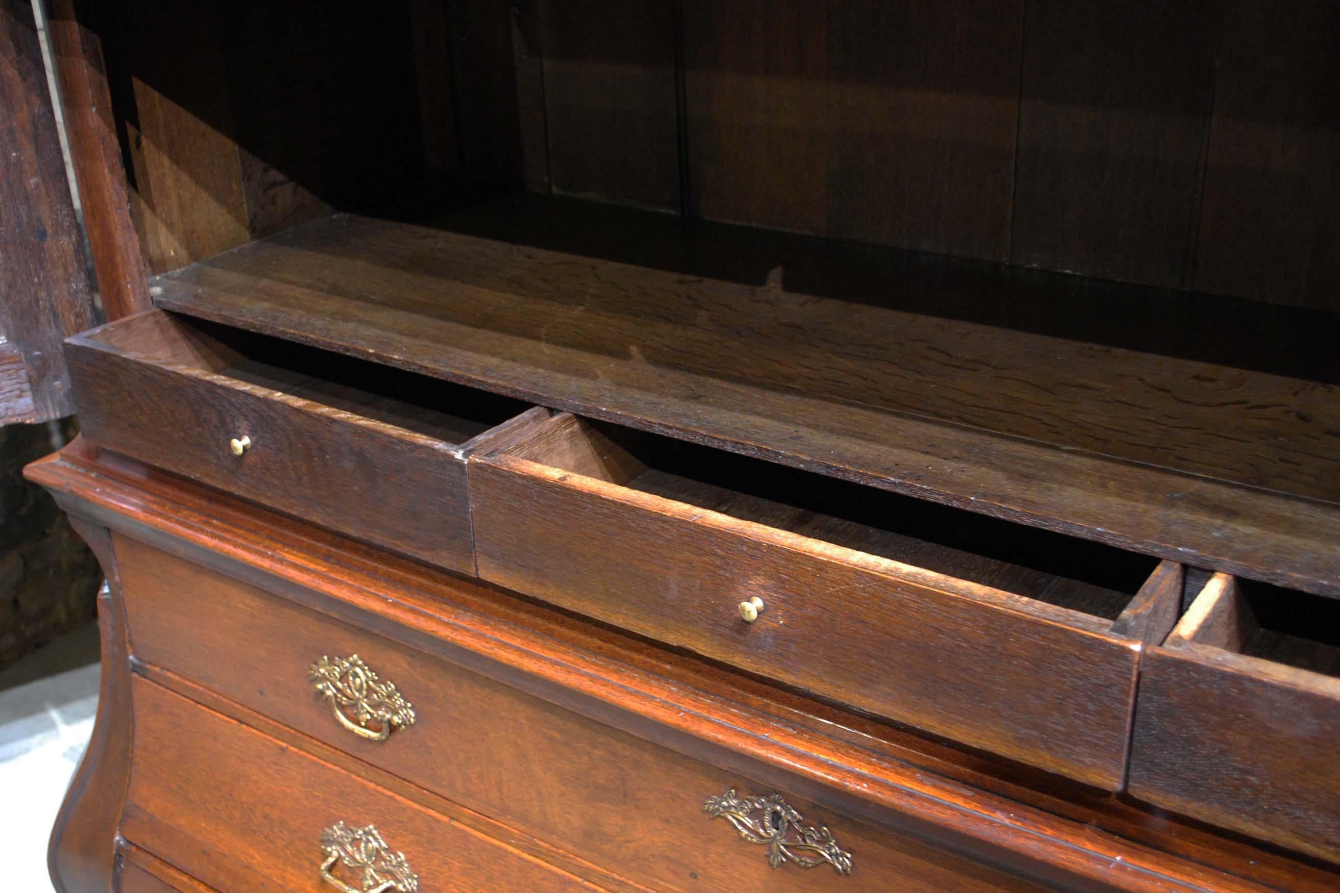 Antique 19th Century Empire Dutch Bombe Solid Oak Cabinet For Sale 6
