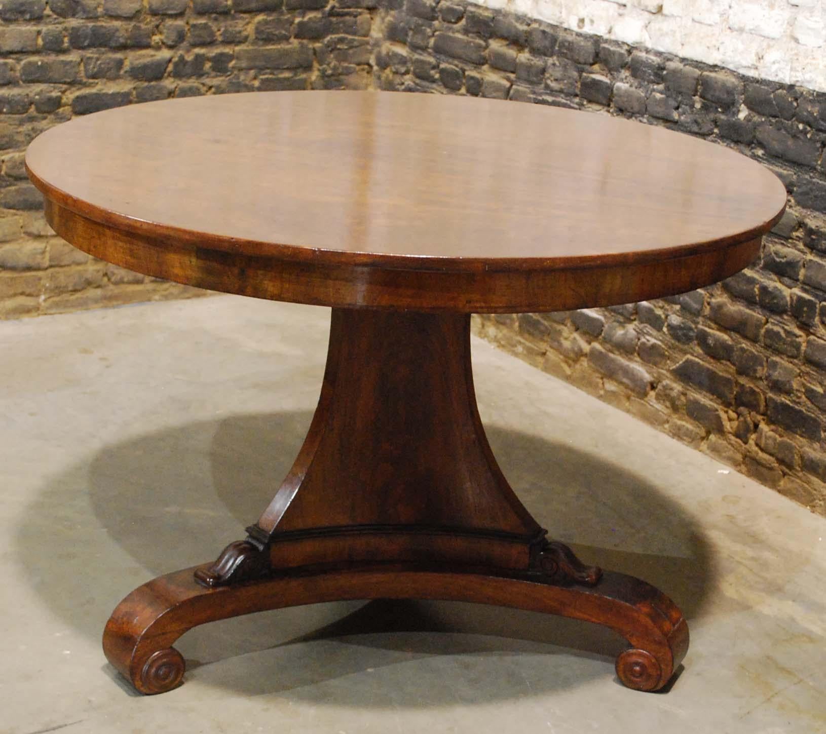 Polished Antique 19th Century Empire Dutch Mahogany Round Dining Table