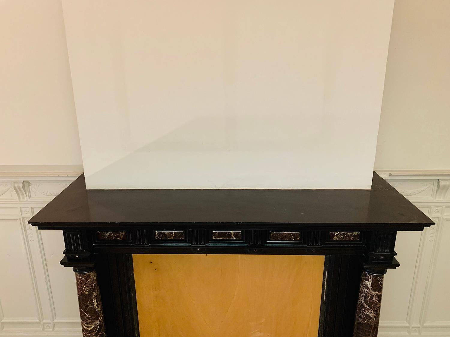 Belgian Antique 19th Century Empire Fireplace Mantel in Black and Red Marble For Sale