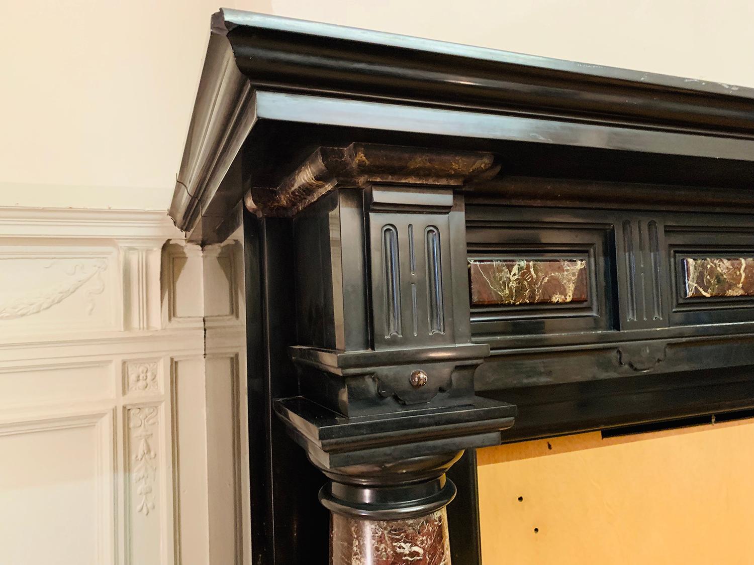 Antique 19th Century Empire Fireplace Mantel in Black and Red Marble For Sale 2