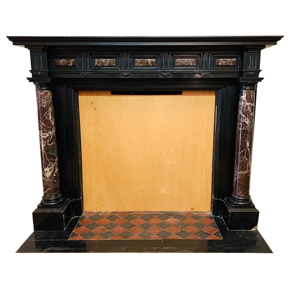 Antique 19th Century Empire Fireplace Mantel in Black and Red Marble For Sale