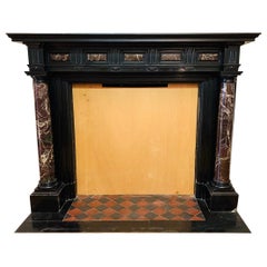 Antique 19th Century Empire Fireplace Mantel in Black and Red Marble