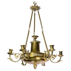 Antique 19th Century Empire Gilt Bronze Six Light Chandelier Floral Decoration