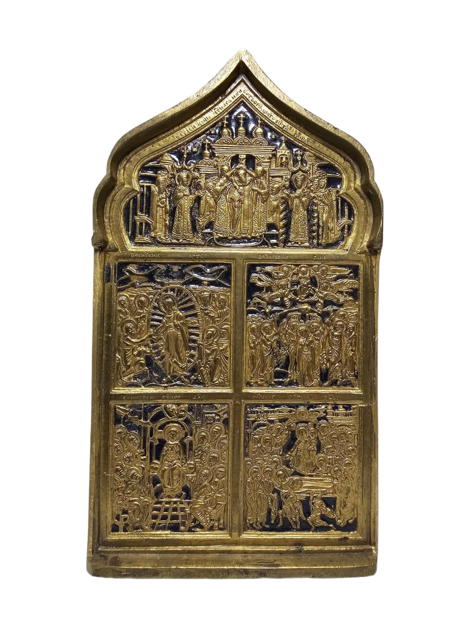Antique 19th Century Enamelled Bronze Travel Icon In Good Condition For Sale In Madrid, ES