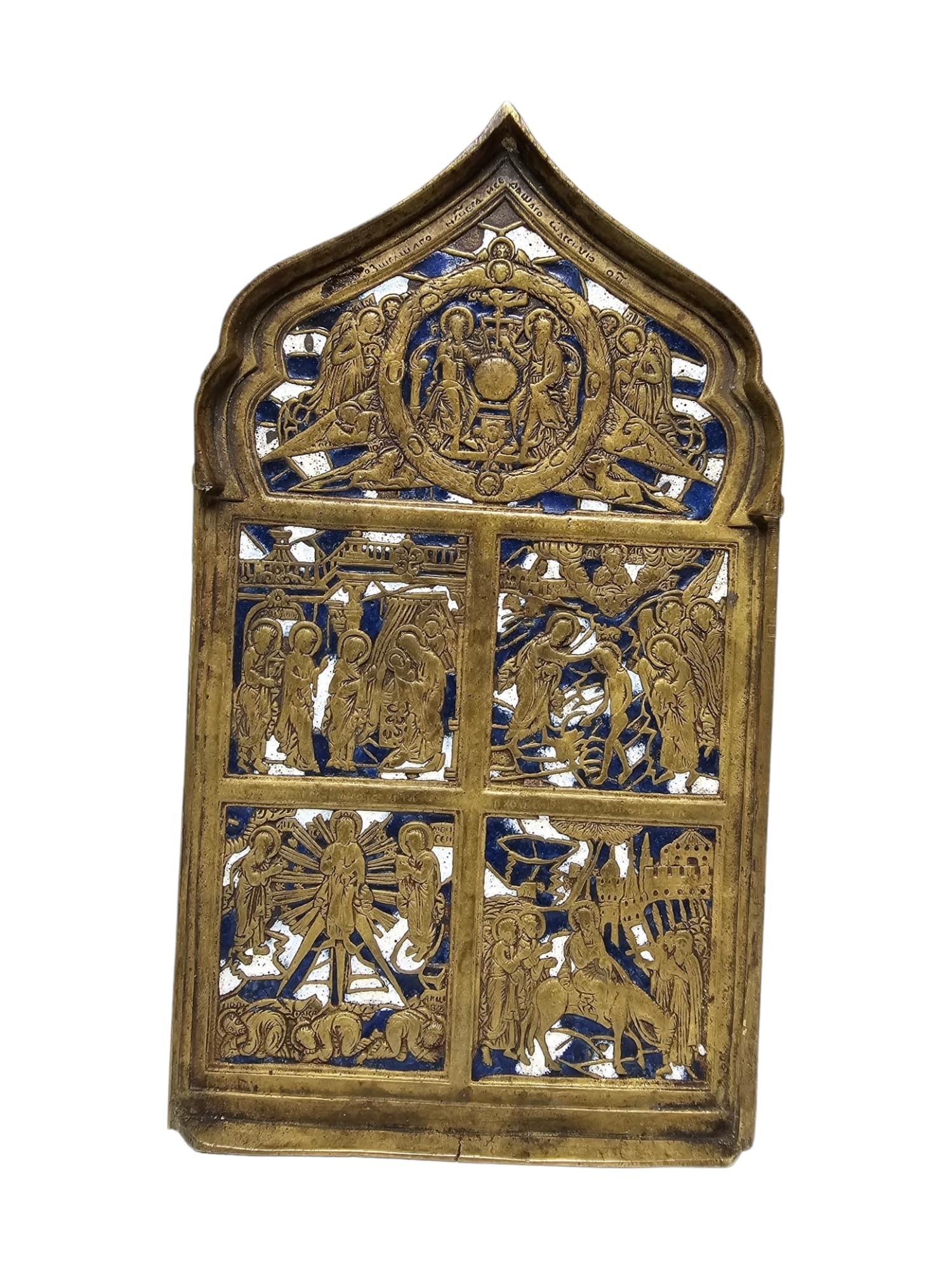 Antique 19th Century Enamelled Bronze Travel Icon In Good Condition For Sale In Madrid, ES