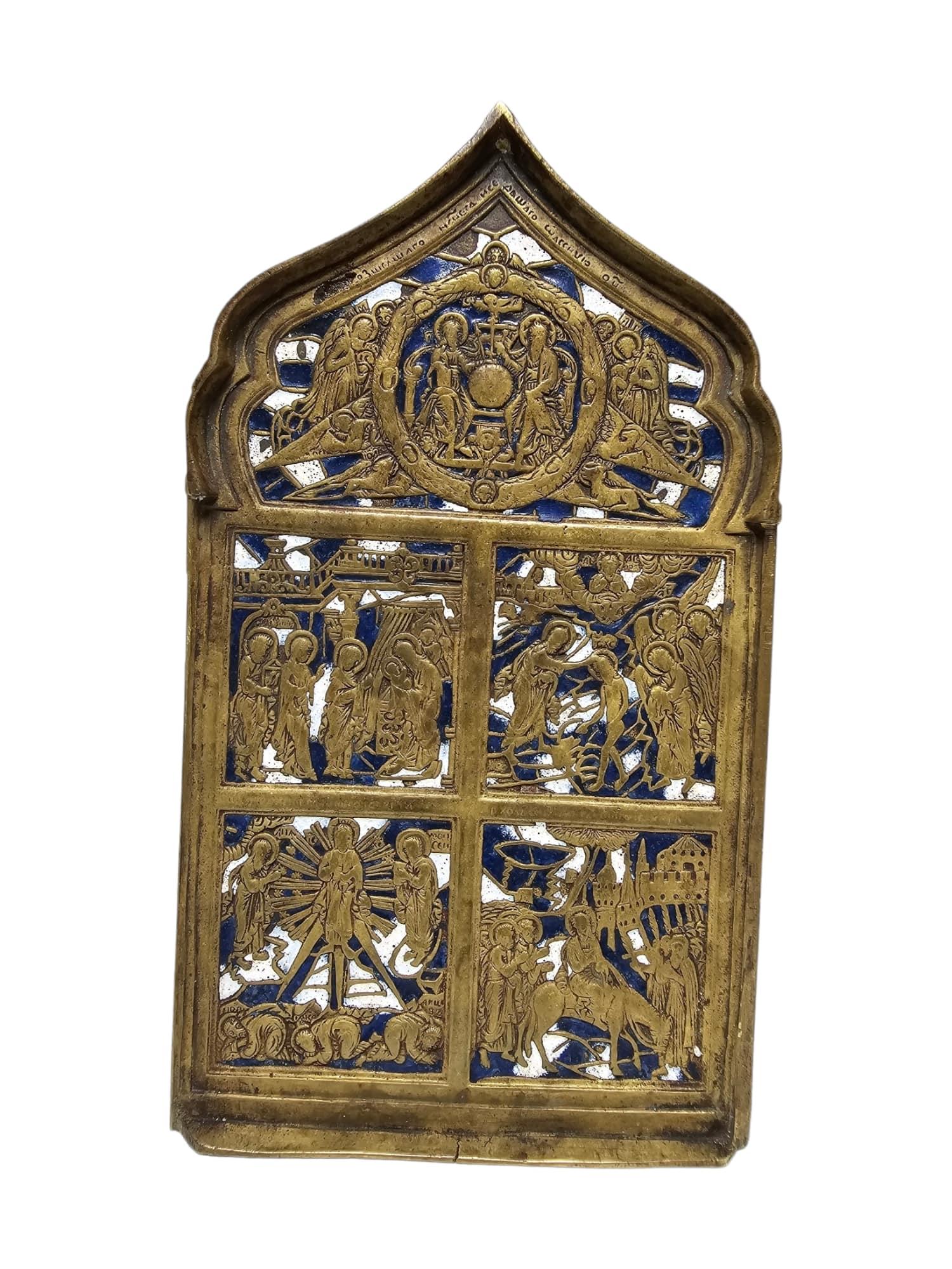 Antique 19th Century Enamelled Bronze Travel Icon For Sale 1