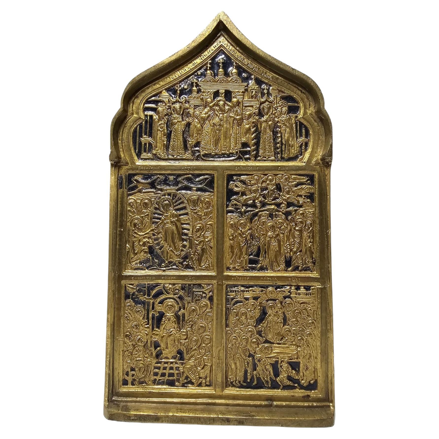 Antique 19th Century Enamelled Bronze Travel Icon