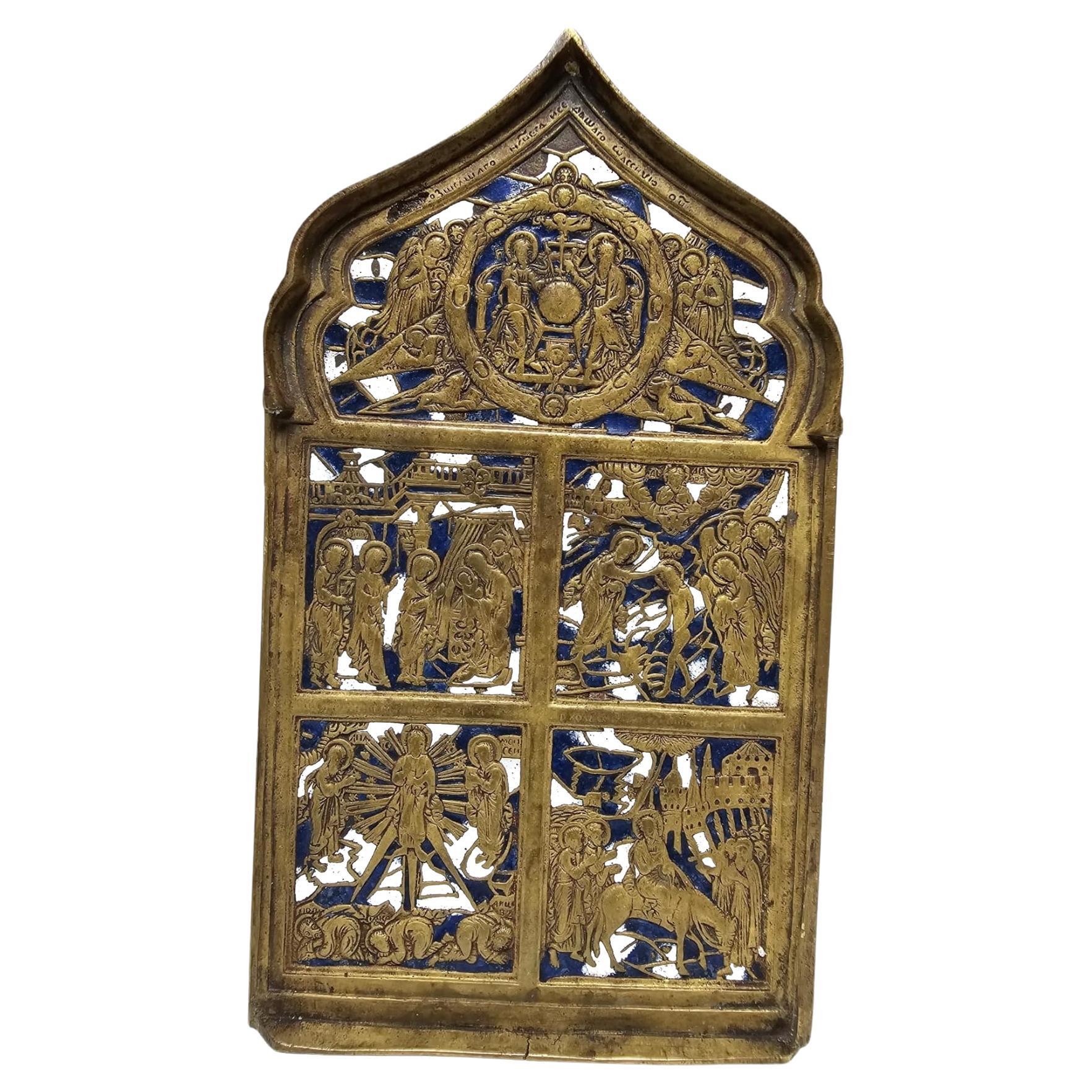 Antique 19th Century Enamelled Bronze Travel Icon For Sale