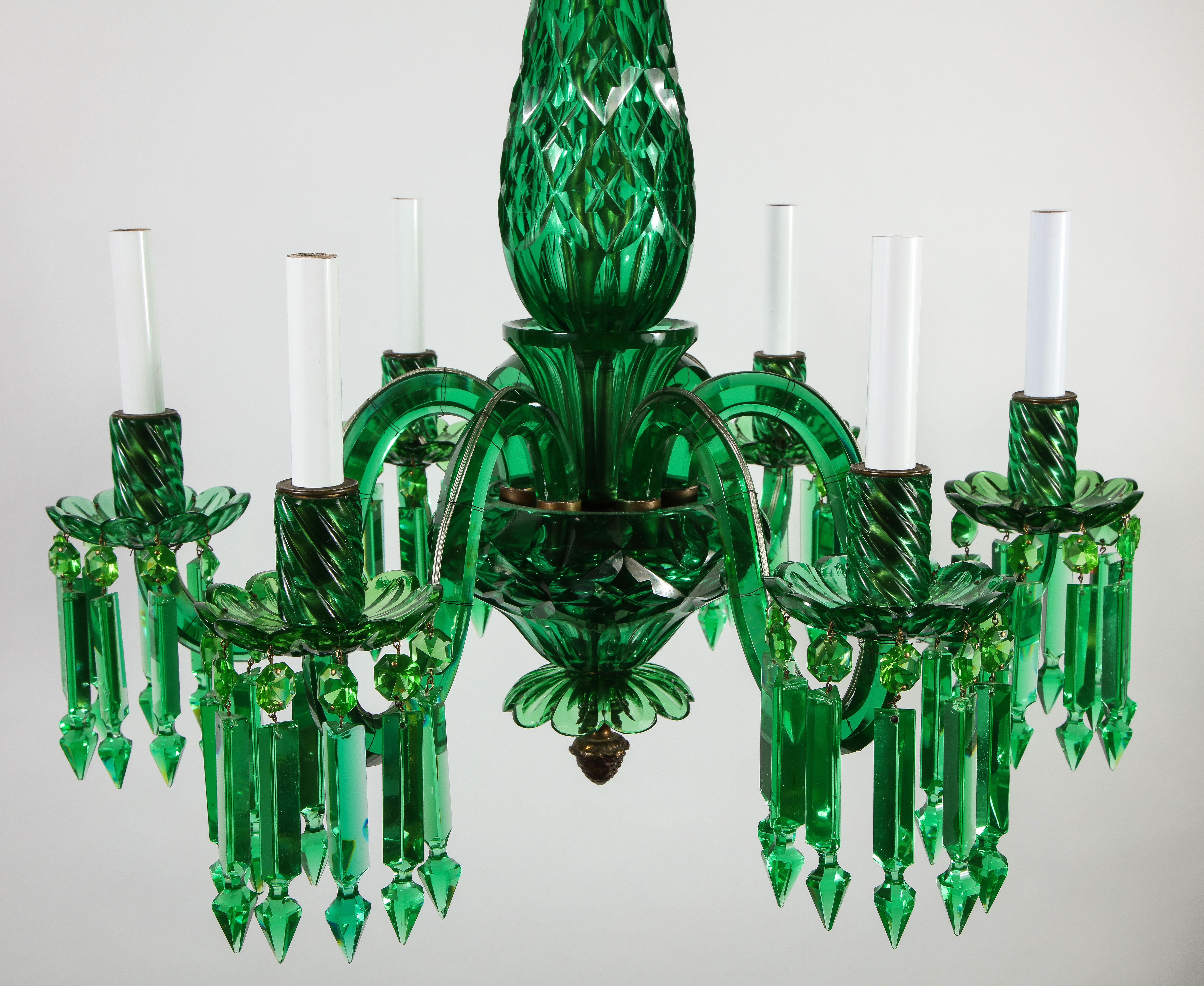 Antique 19th Century English 6-Arm Green Crystal Chandelier, Att. F. & C. Osler In Good Condition In New York, NY