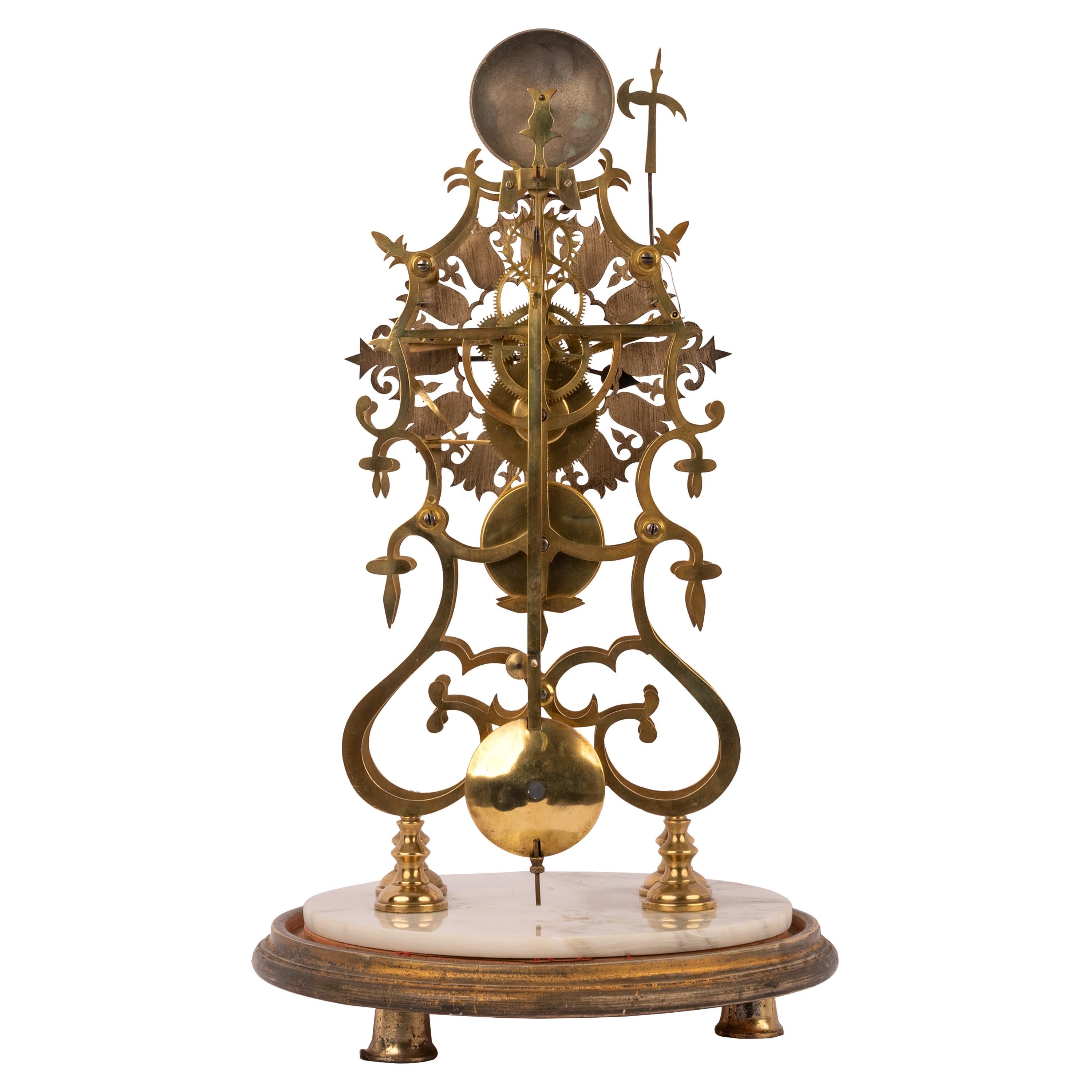 Fin du XIXe siècle Horloge squelette anglaise antique du 19ème siècle à dôme en laiton et verre avec tourbillon, 1870 en vente