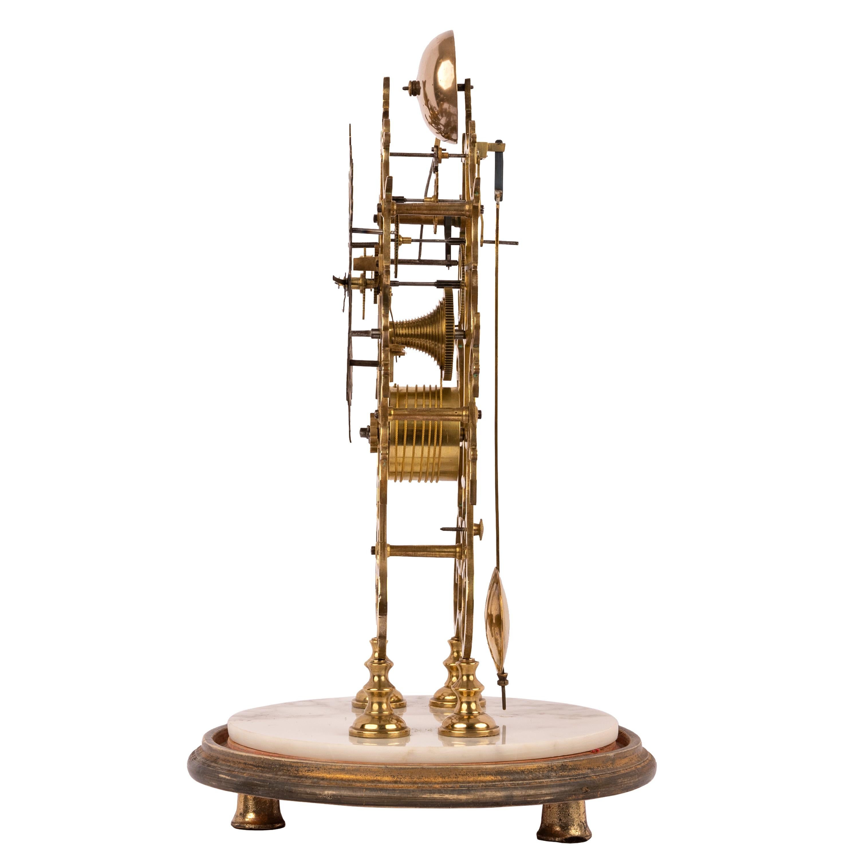 Antike englische 8 Tage Fusee-Uhr aus Messing und Glaskuppelgehäuse aus dem 19. Jahrhundert, 1870 im Angebot 2