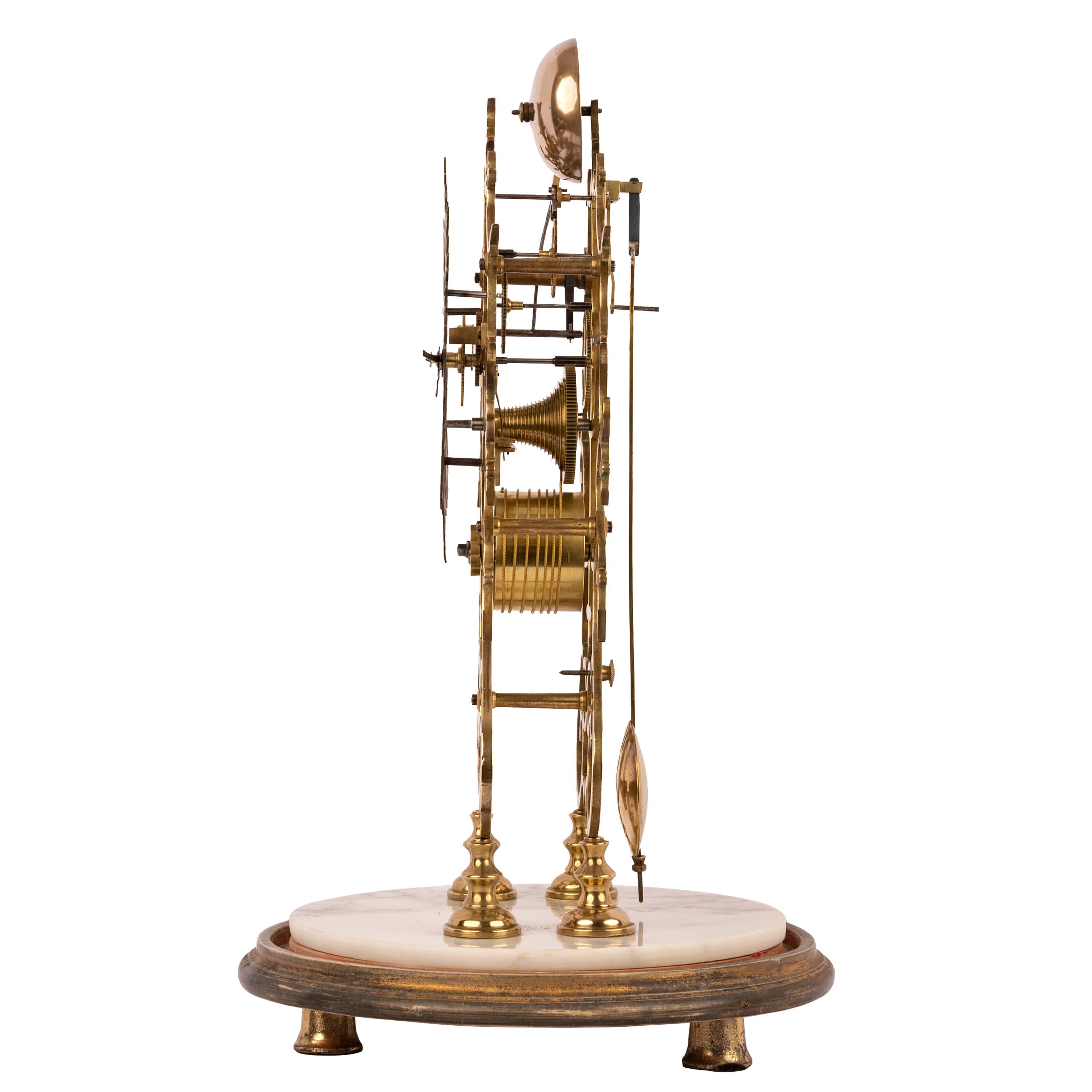 Antique 19th Century English 8 Day Fusee Brass & Glass Dome Skeleton Clock, 1870 For Sale 2