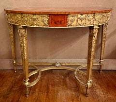 Consola inglesa antigua del siglo XIX, de madera de satín Adams, con detalles dorados y pintada al estilo «Kauffman».