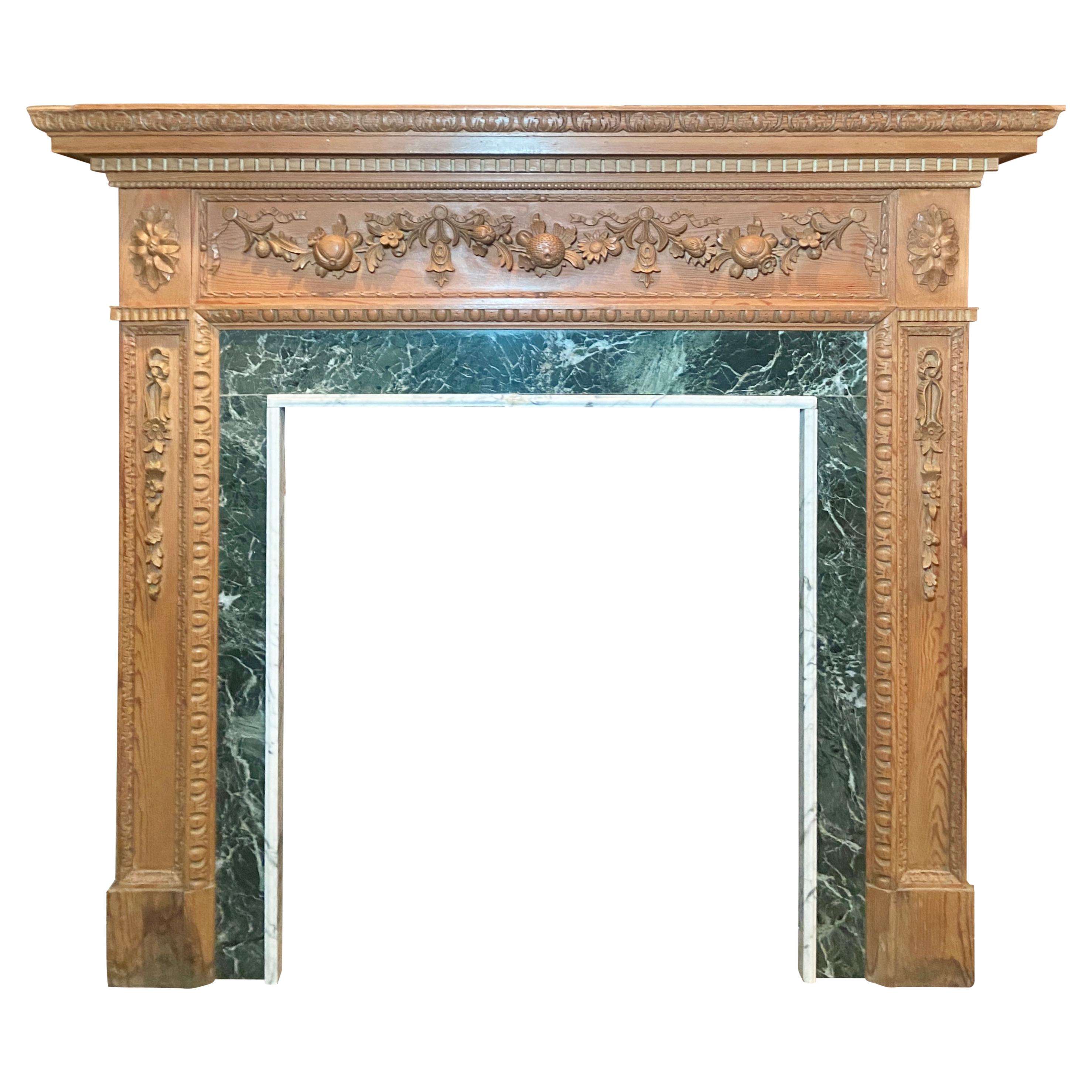 Antique 19th Century English Adams Style Carved Wood Mantel with Marble  Inset. For Sale at 1stDibs