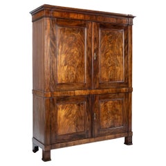 antique 19th century English Biedermeijer flame mahogany on oak 4 door cabinet
