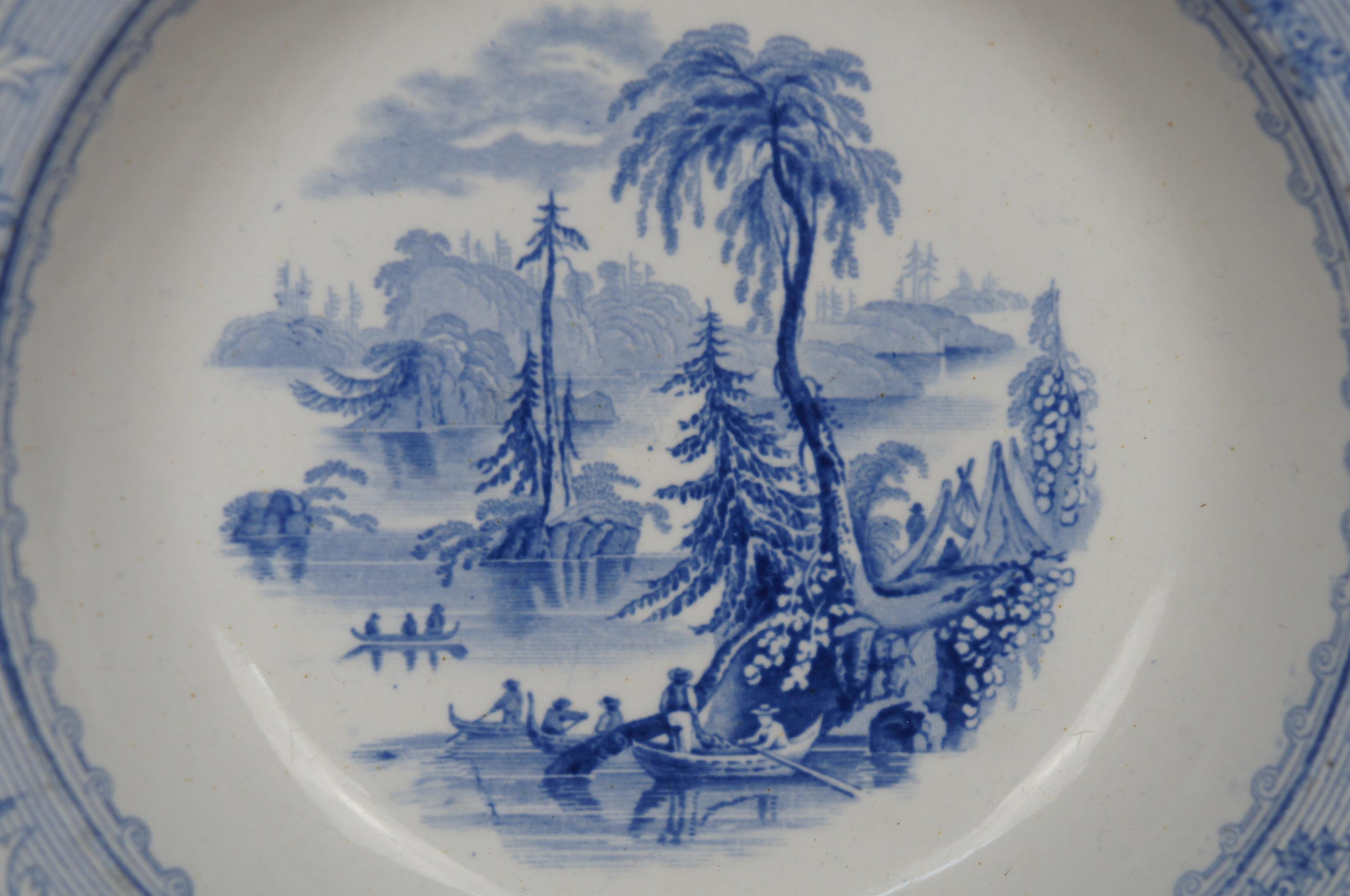 Antique 19th Century English Blue Ironstone Transferware Shallow Bowl Plate In Good Condition In Dayton, OH