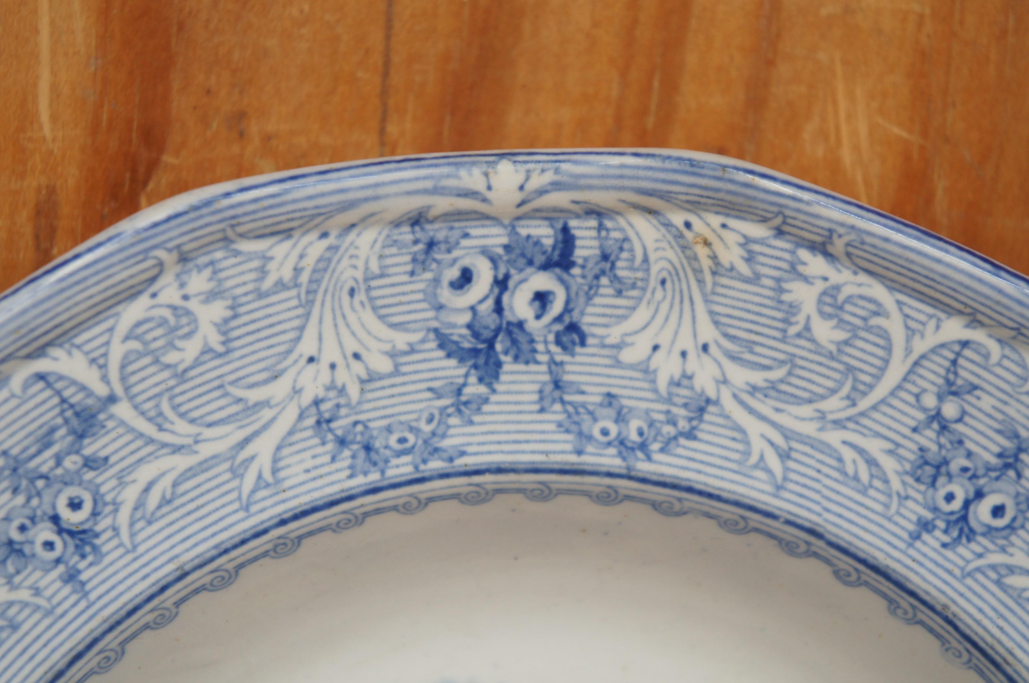 Antique 19th Century English Blue Ironstone Transferware Shallow Bowl Plate 1