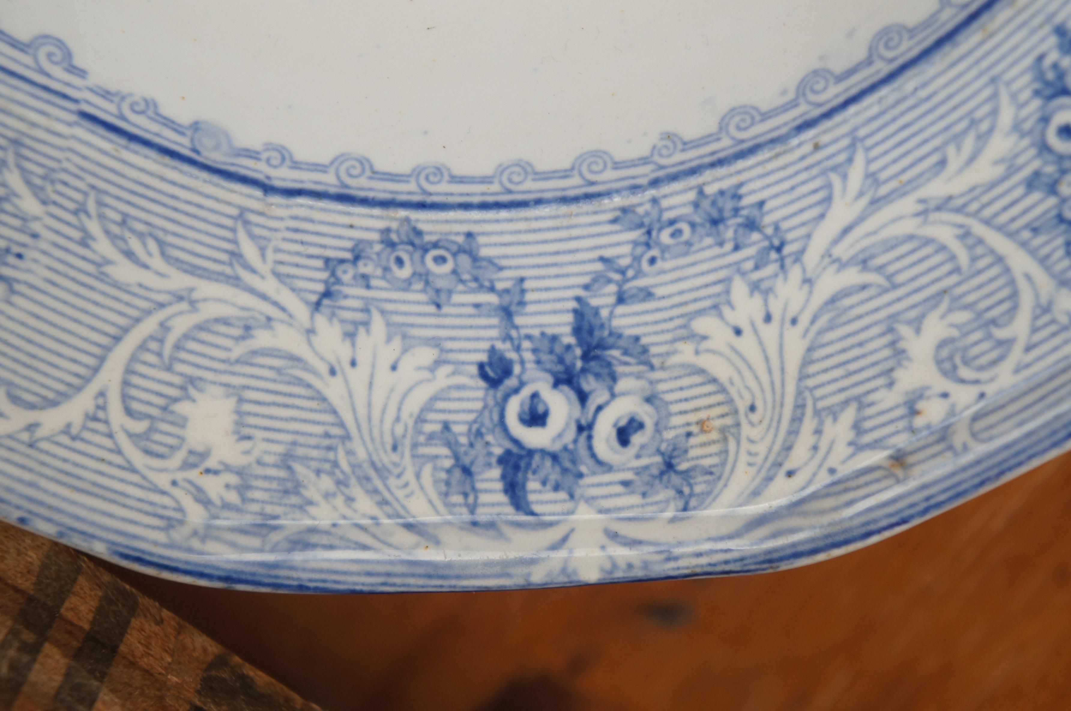 Antique 19th Century English Blue Ironstone Transferware Shallow Bowl Plate 2
