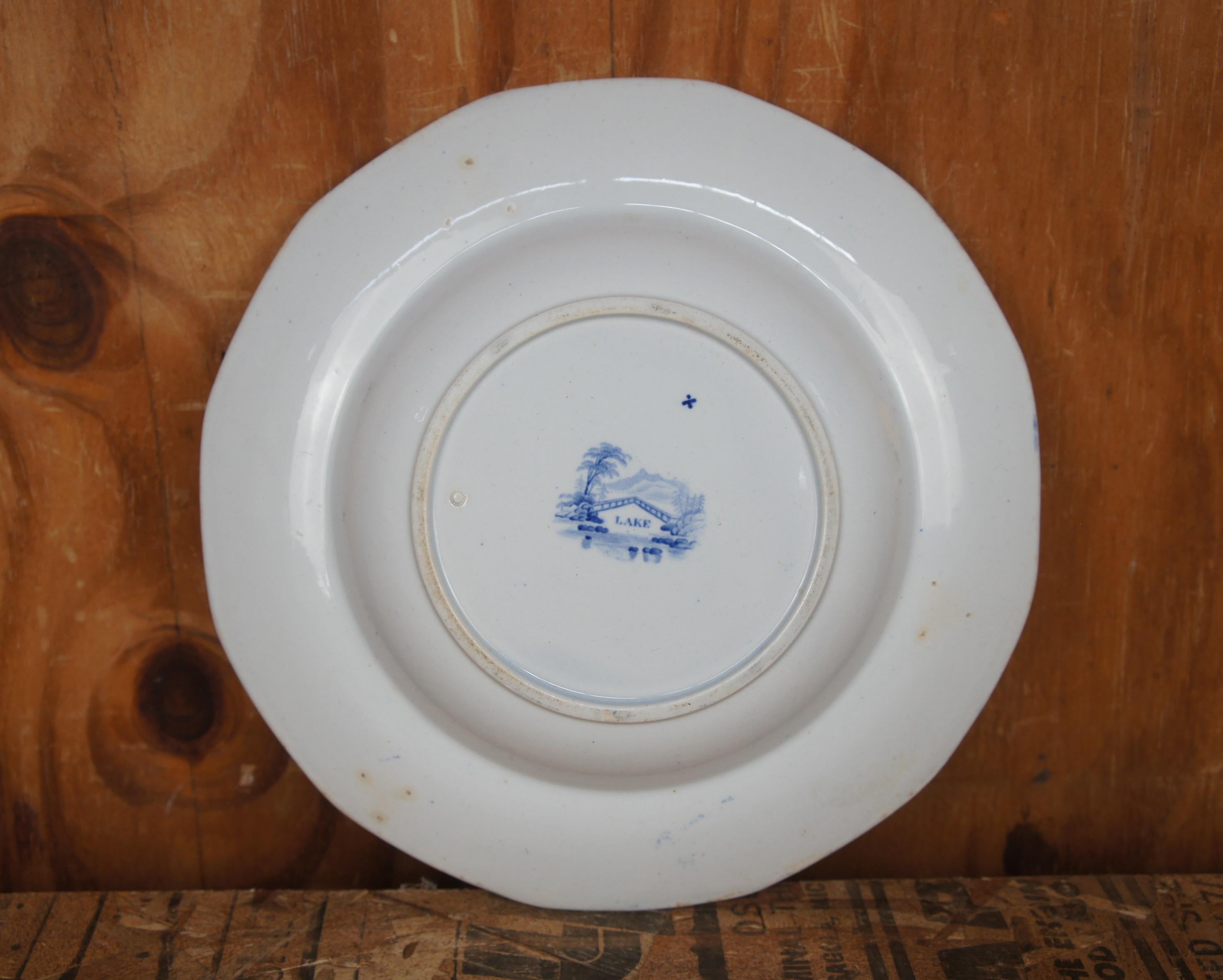 Antique 19th Century English Blue Ironstone Transferware Shallow Bowl Plate 3