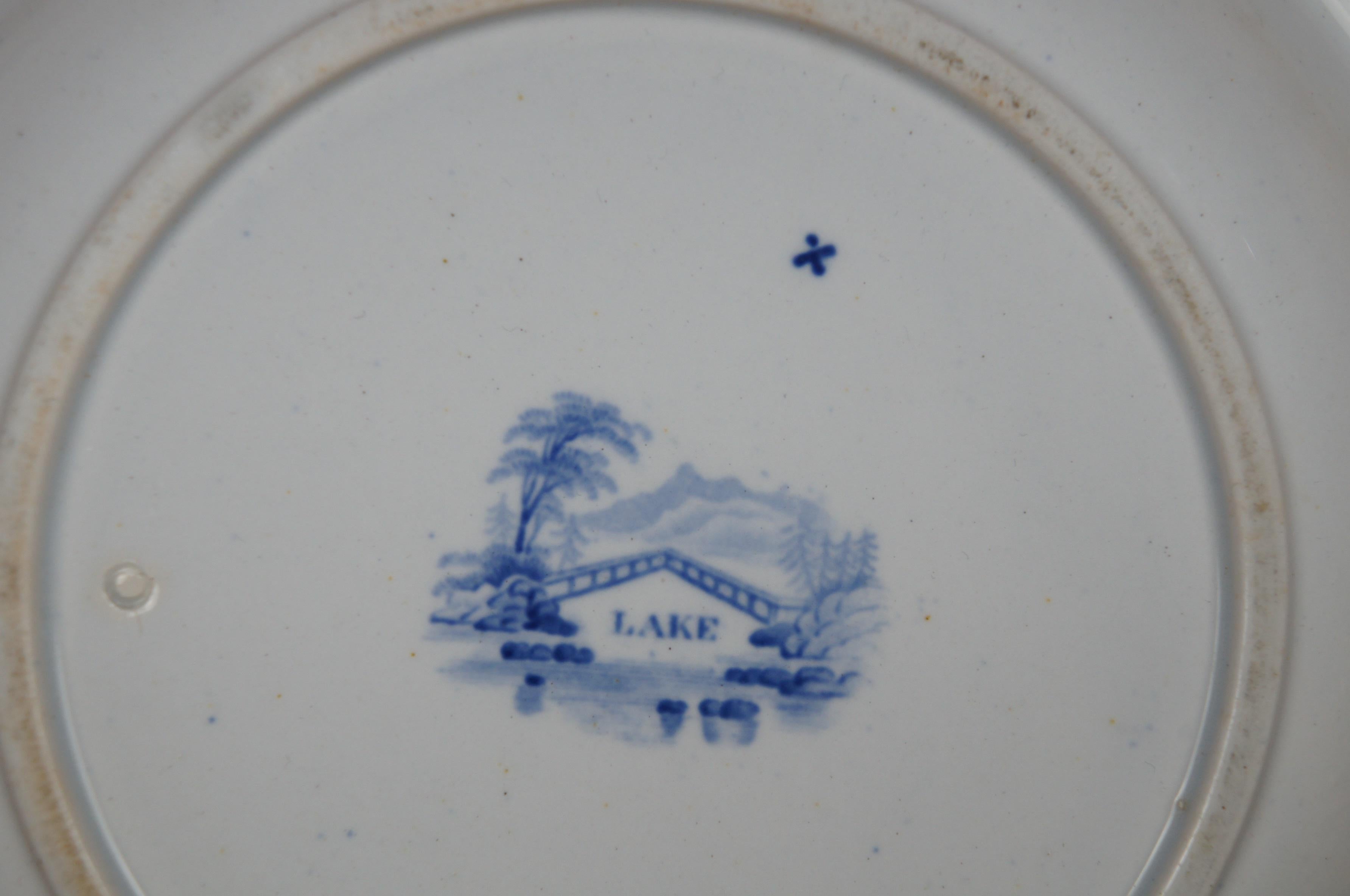 Antique 19th Century English Blue Ironstone Transferware Shallow Bowl Plate 4