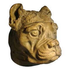 Antique 19th century English Boxer or Bull Dog Ceramic Tobacco Jar or Box